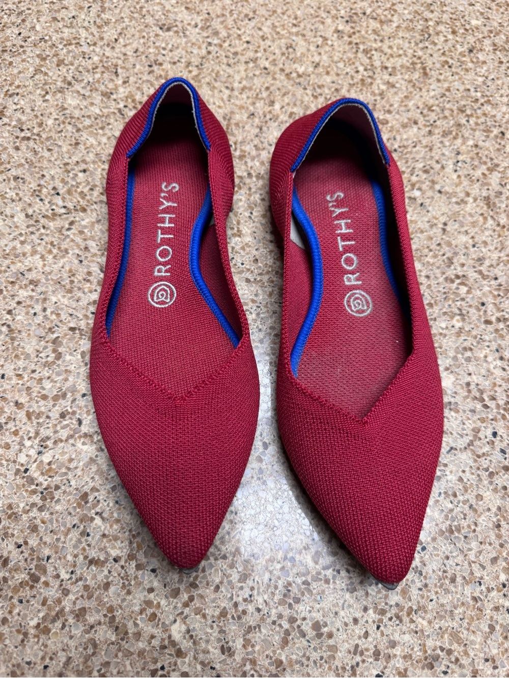Rothy's Classic Red Pointed Knit Ballet Flats in Wine